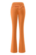 Women Zip Up Long Sleeve Spring Top with Low Waist Flared Pants Two Piece Outfit