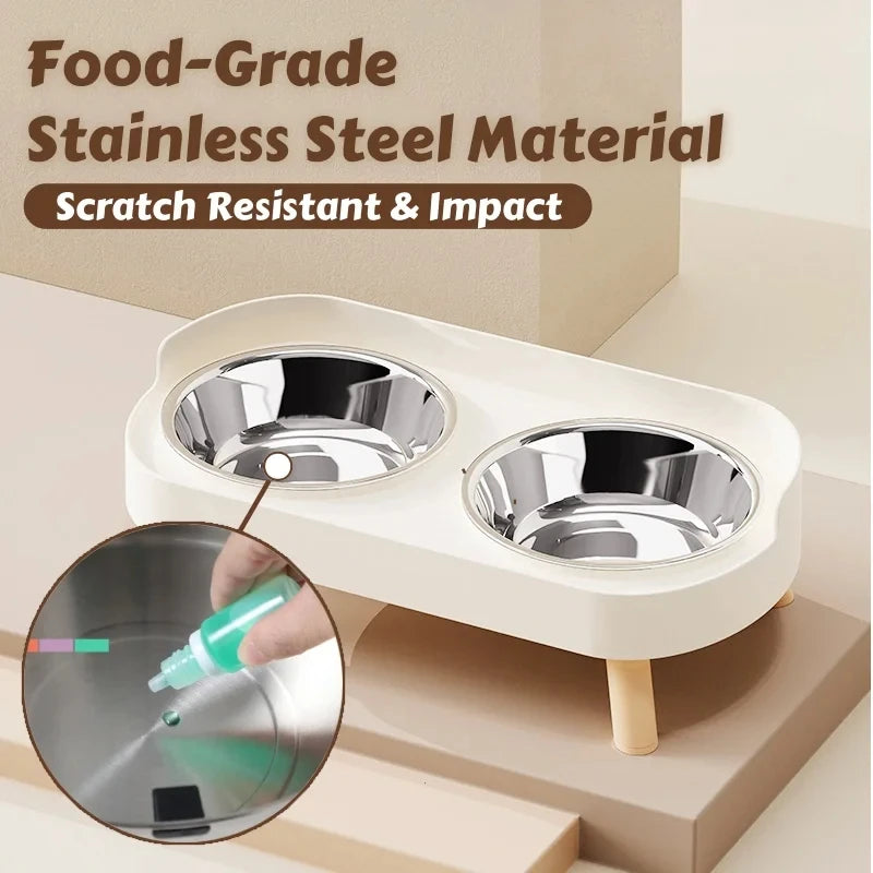 Raised Pet Feeder Bowl Set – Dual Stainless Steel Bowls for Cats and Small Dogs