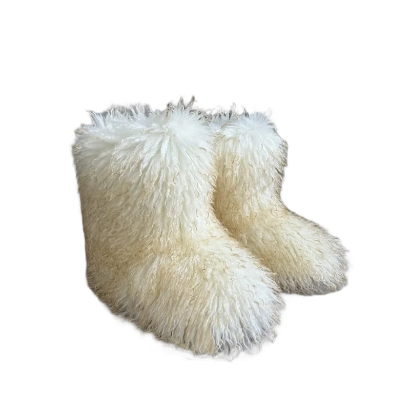Women Fur Snow Boots Warm Mid Calf Winter Shoes