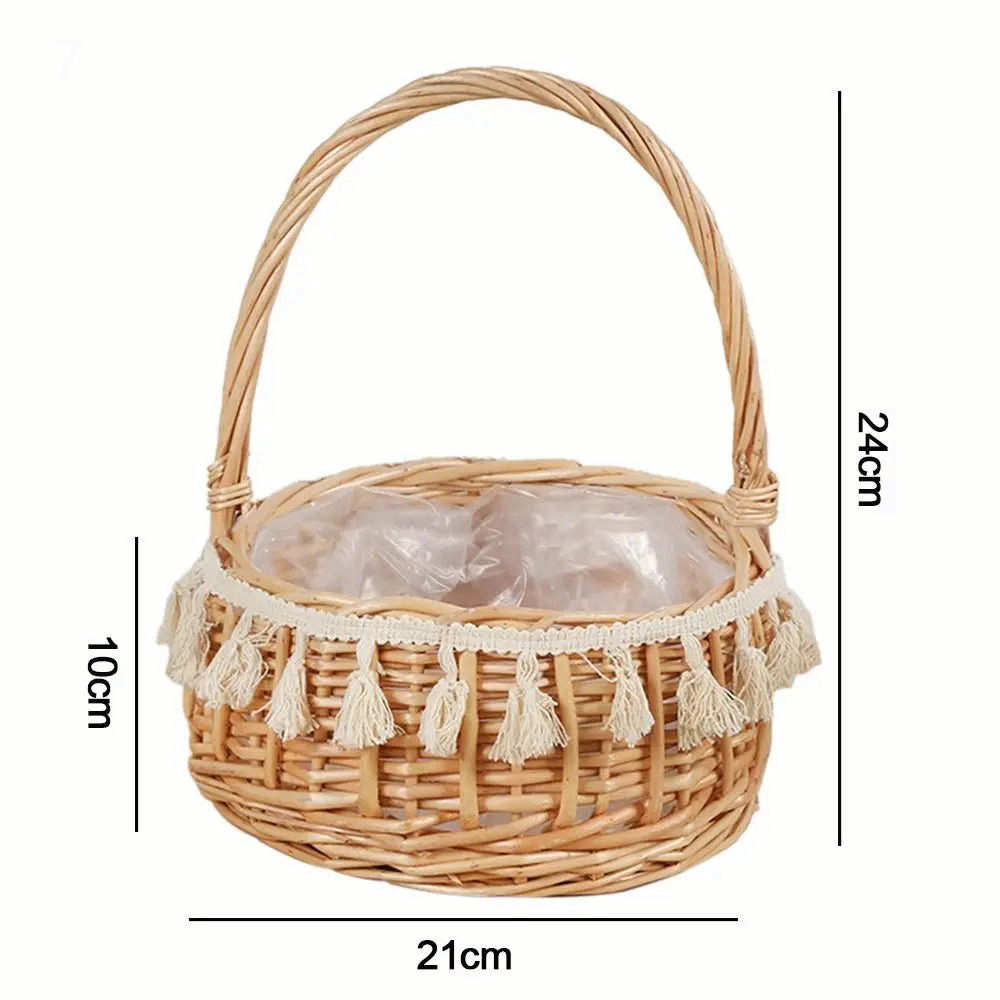 Willow Rattan Woven Basket Half Moon Picnic Flower Storage Basket
