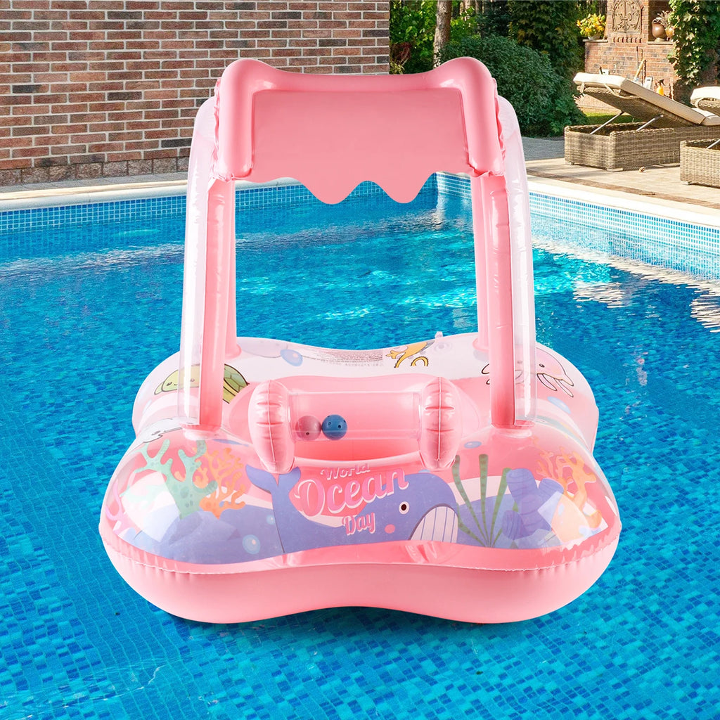 Baby Pool Float with Canopy Toddler Swimming Ring for Kids & Infants