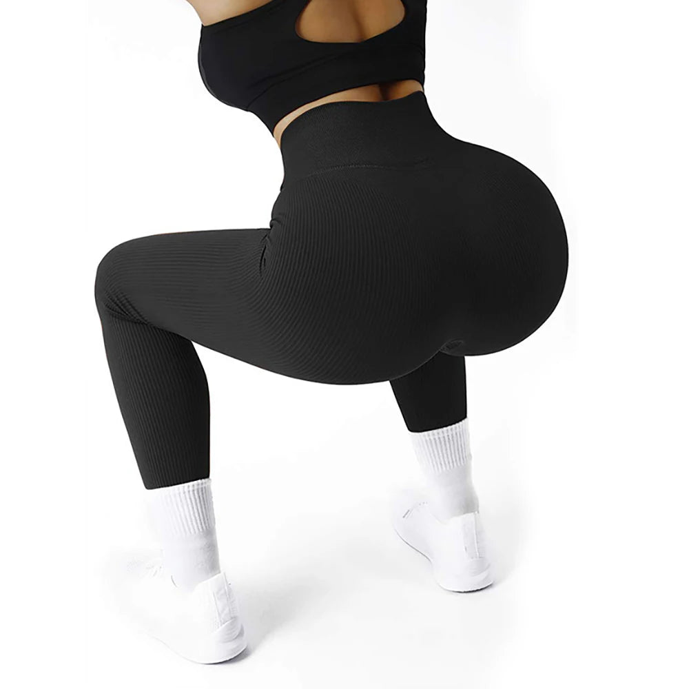 Women’s High Waist Ribbed Seamless Yoga Leggings for Gym Fitness