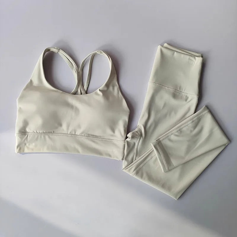 Women Seamless Yoga Set Bra Leggings High Waist Fitness Outfit Matching Gym Set