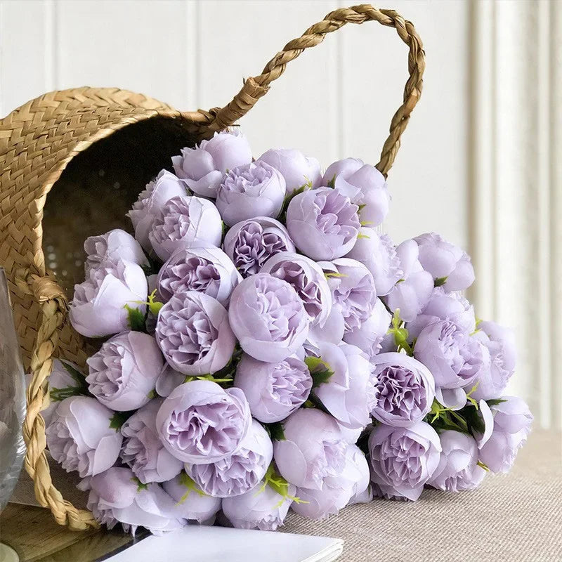Artificial Pink Peony Rose Bouquet Silk Flowers 27 Heads Home Wedding Decor