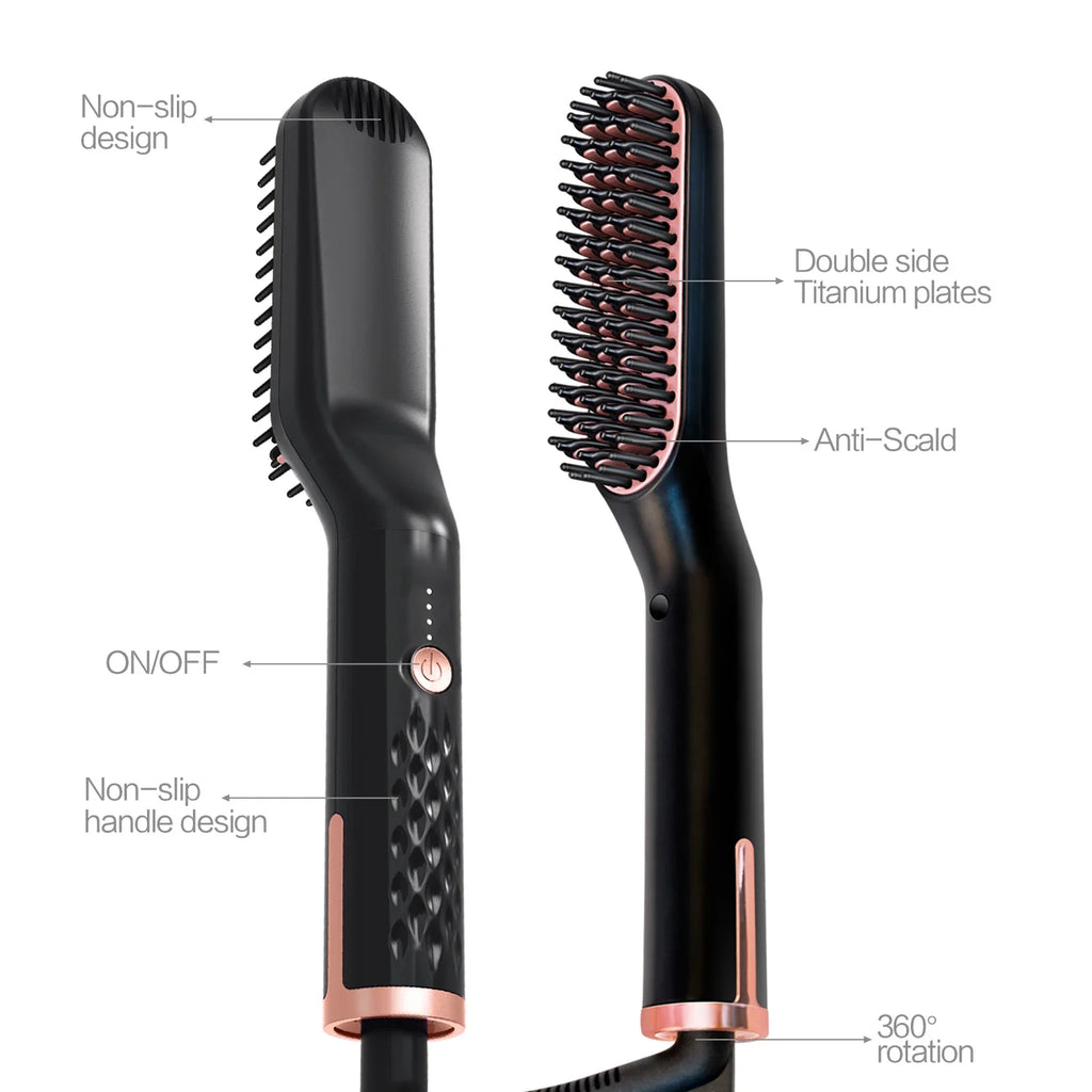 Men Electric Beard Straightener Negative Ion Hair Straightening Brush Wet Dry Quick Styler
