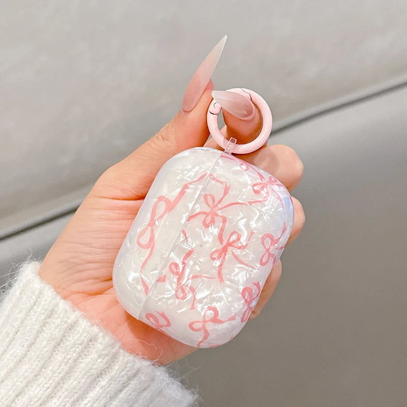 AirPods 1/2/3/4/Pro/Pro 2 Cute Bow Glitter Case with Butterfly Charm Keychain Protective Cover
