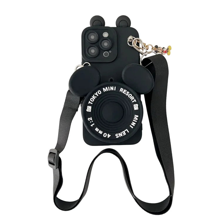 Minnie Mickey Pendant Wallet Lanyard iPhone Case