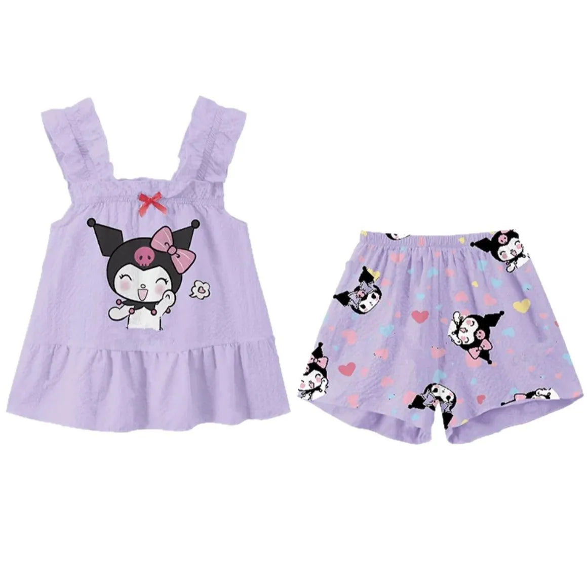 Girls Cute Cat Cartoon Sleeveless Pajama Set Lightweight Summer Homewear