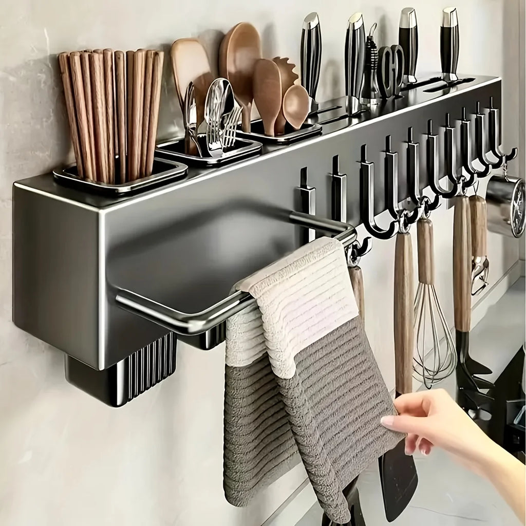 Wall Mounted Kitchen Organizer Carbon Steel No Drill Knife Rack Storage