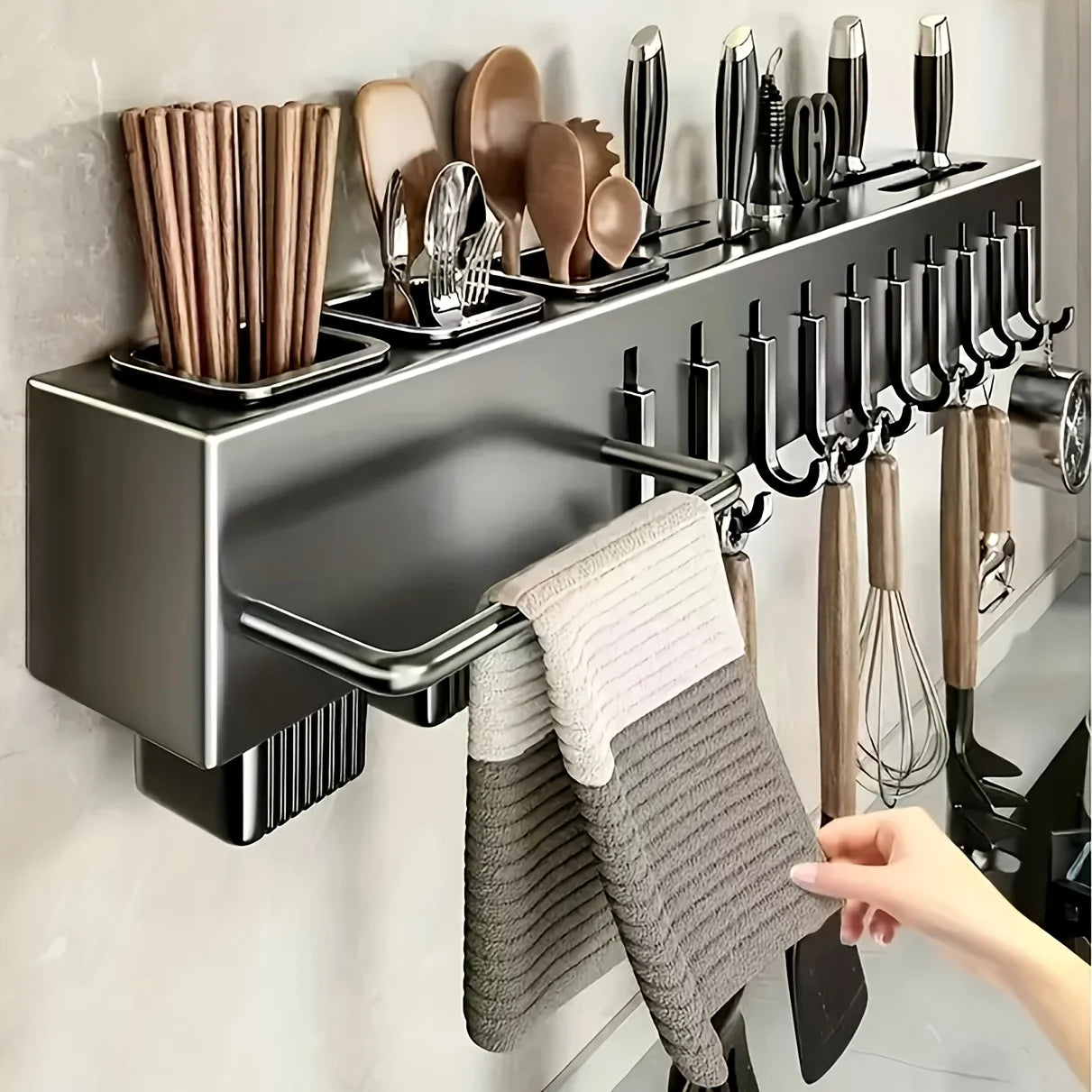 Wall Mounted Kitchen Organizer Carbon Steel No Drill Knife Rack Storage