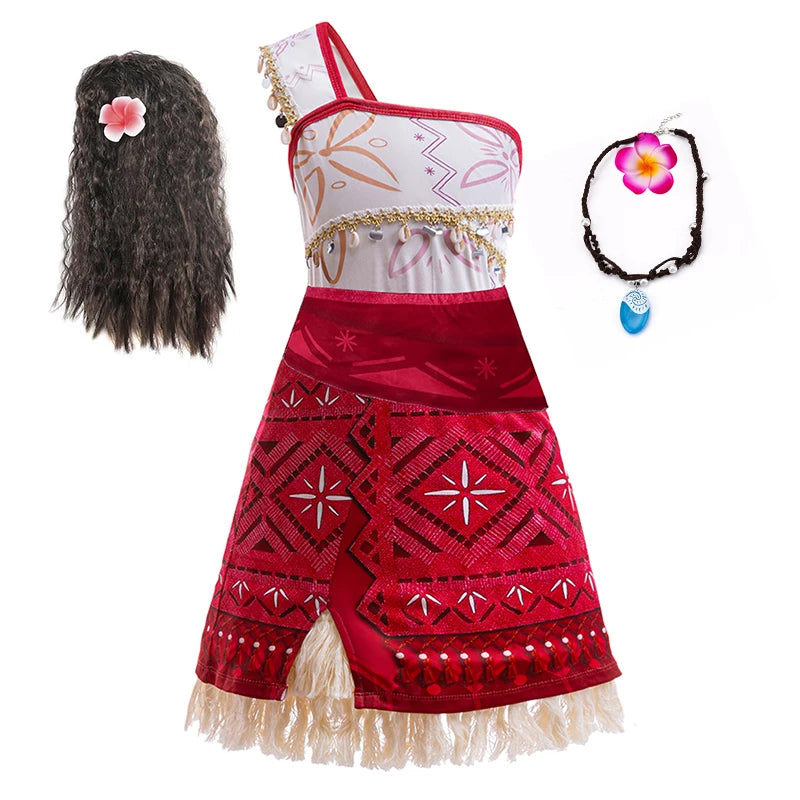 Girls Moana 2 Adventure Princess Costume Dress Halloween Outfit Vaiana Pet Pig Set