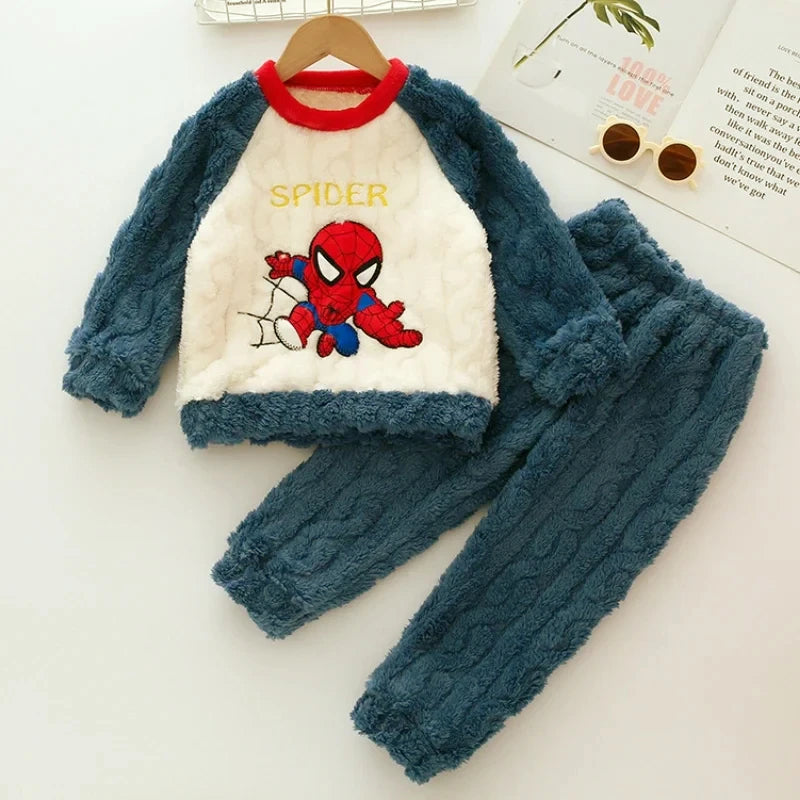 Kids Superhero Flannel Pajama Set Winter Warm Long Sleeve Sleepwear
