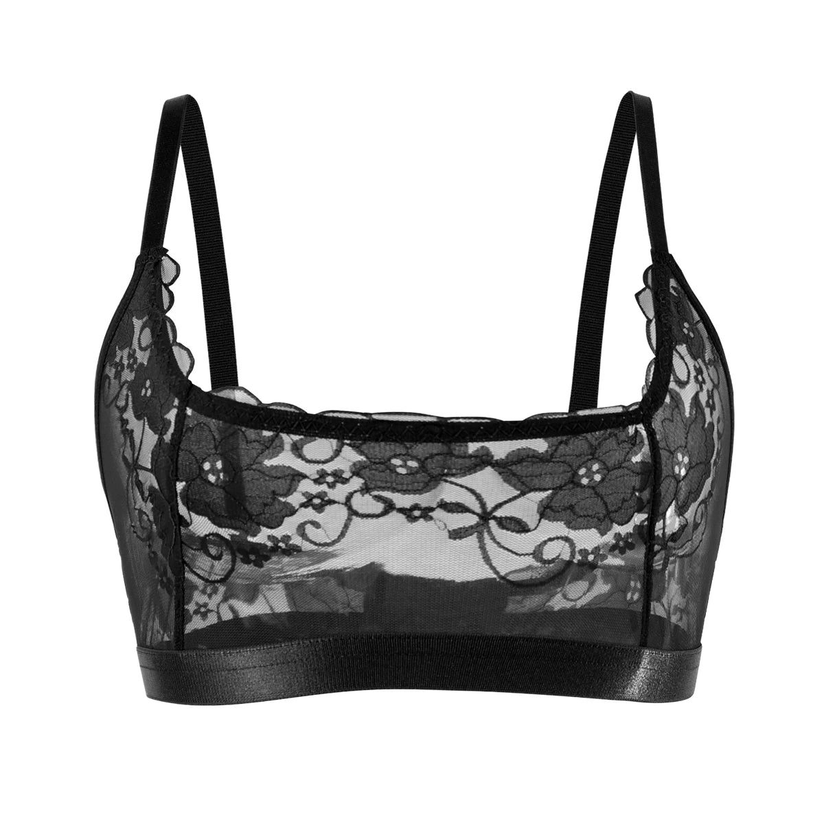 Women Sheer Floral Lace Wire Free Unlined Adjustable Strap Bra Lingerie