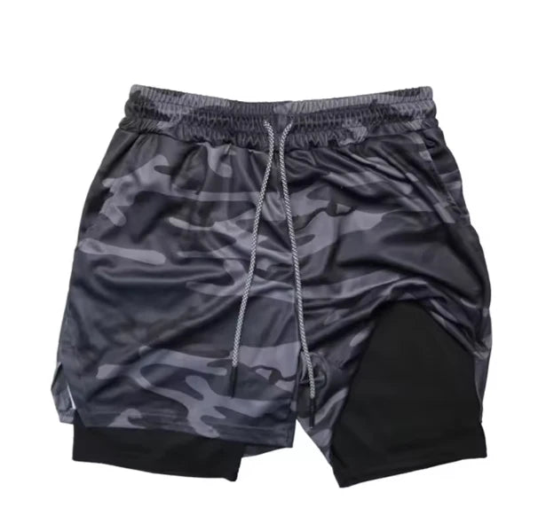 Men 2-in-1 Camouflage Running Shorts Quick Dry Gym Fitness Training Sports Shorts