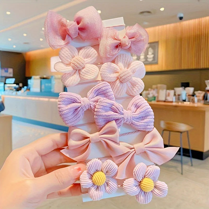 10pcs Bow Flower Hair Ties for Ponytails
