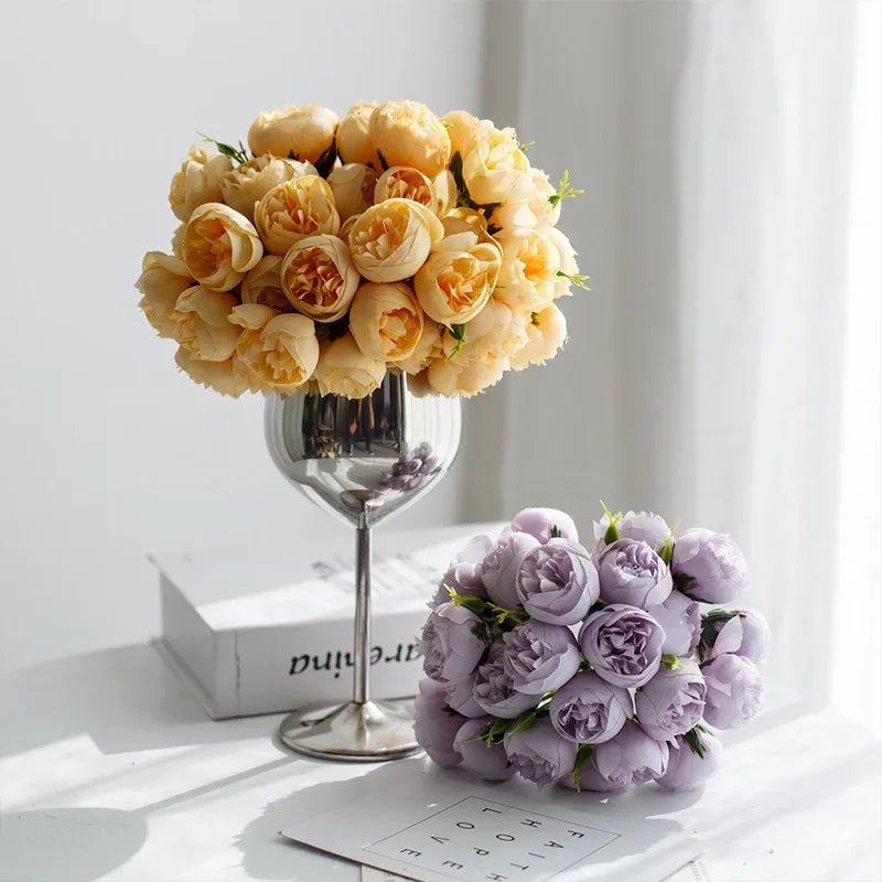 Artificial Pink Peony Rose Bouquet Silk Flowers 27 Heads Home Wedding Decor