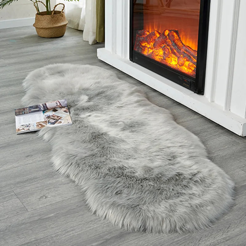 White Faux Fur Area Rug Shaggy Plush Bedroom Floor Mat