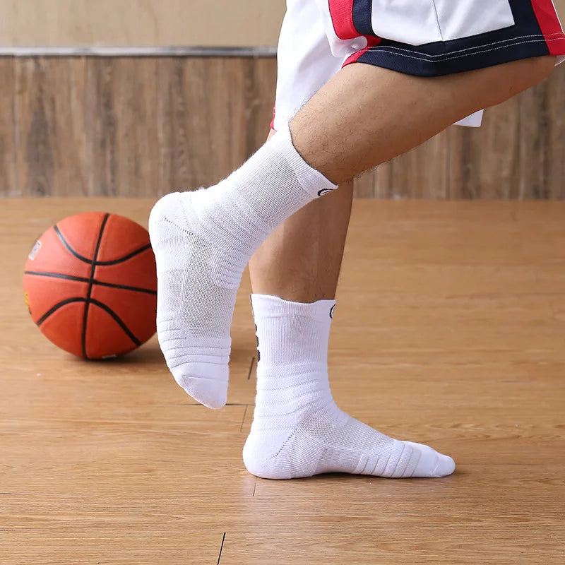 Men Compression Sports Socks High Elastic Breathable Basketball Cycling Running Tube Socks 1–3 Pairs