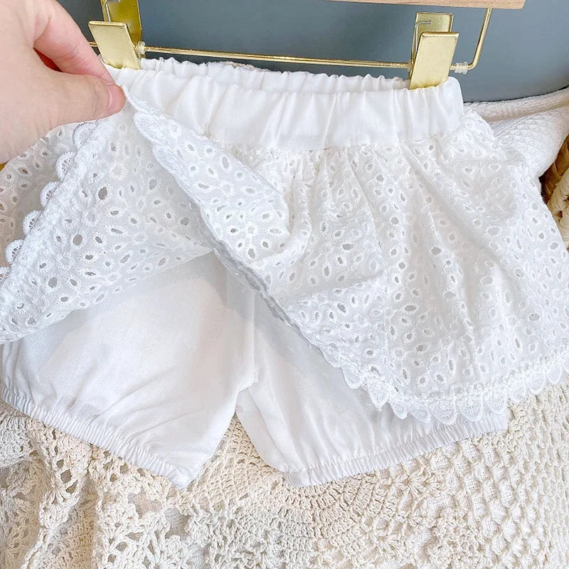 Girls Summer Lace Sleeveless Top and Shorts Set
