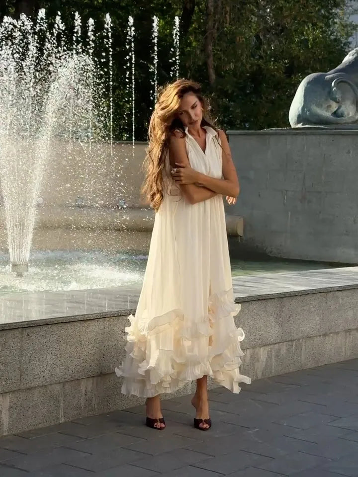 Ruffle Maxi Dress for Women Sleeveless High Waist Summer Dress