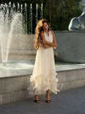 Ruffle Maxi Dress for Women Sleeveless High Waist Summer Dress