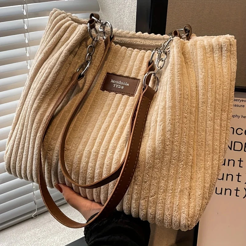 Corduroy Tote Bag for Women Large Capacity Shoulder Bag
