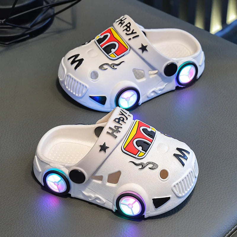 Kids Car Shape Light Up Anti Slip Soft Sole Beach Slippers