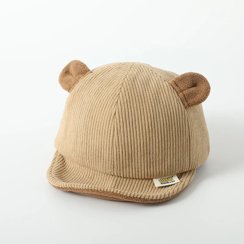 Corduroy Baby Bear Ear Hat Adjustable Toddler Baseball Cap