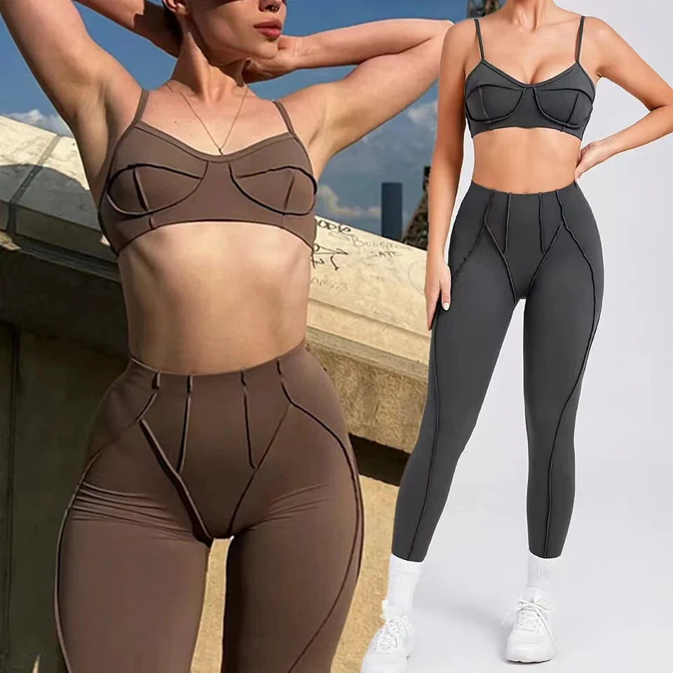 Women Seamless Yoga Set Push Up Sports Bra High Waist Leggings Gym Workout Outfit