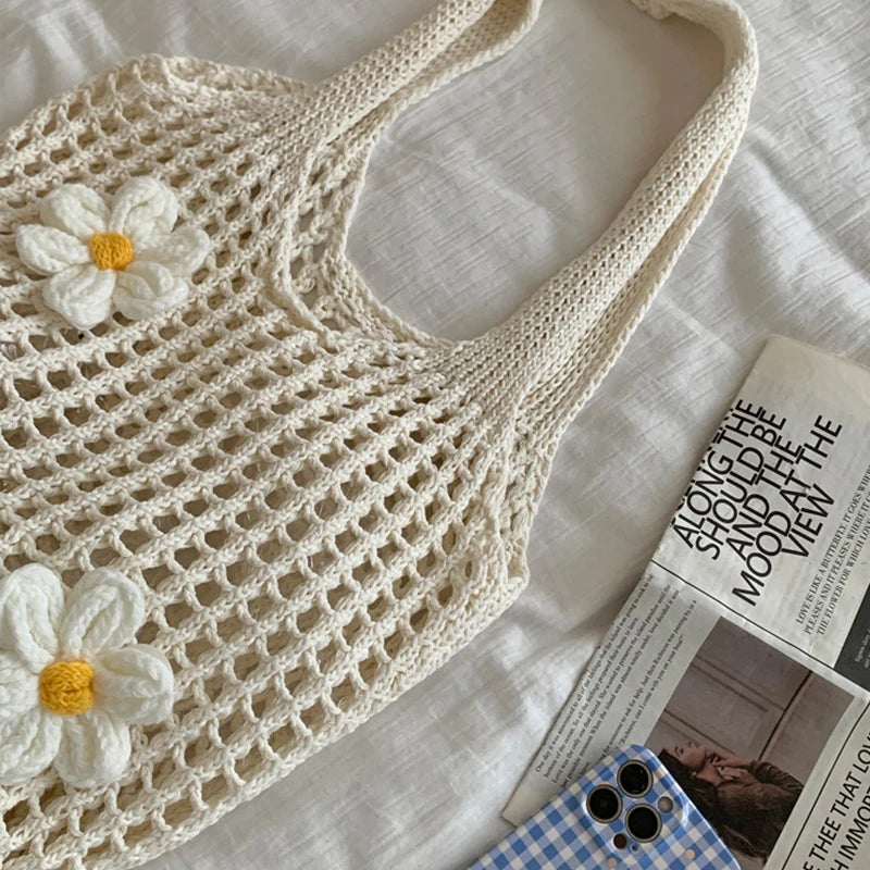 Women Knitted Tote Bag Large Capacity Beach Handbag