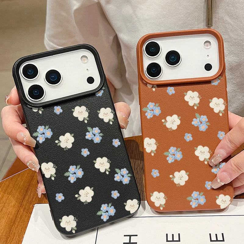 Small Flowers Shockproof Soft Silicone Leather Texture Cover iPhone Case