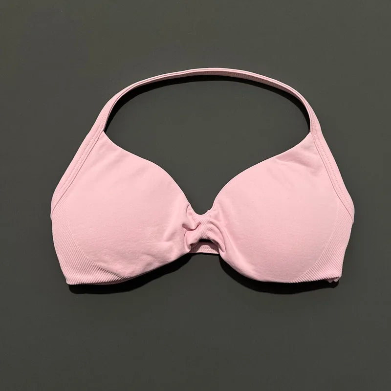 Seamless Strappy Sports Bra Halter Gym Top Women High Support Yoga Tank
