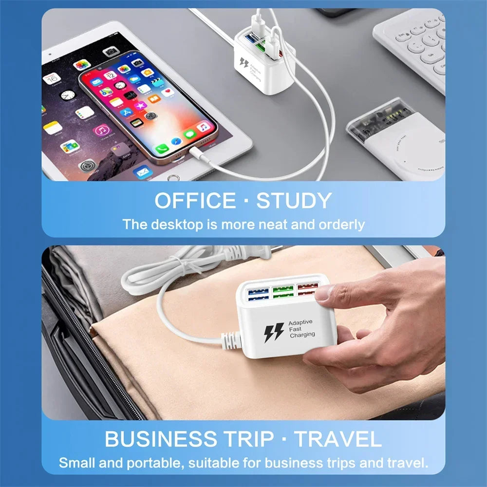 6 in 1 USB Charging Station Fast Charger Power Strip for iPhone 16 Home Desktop
