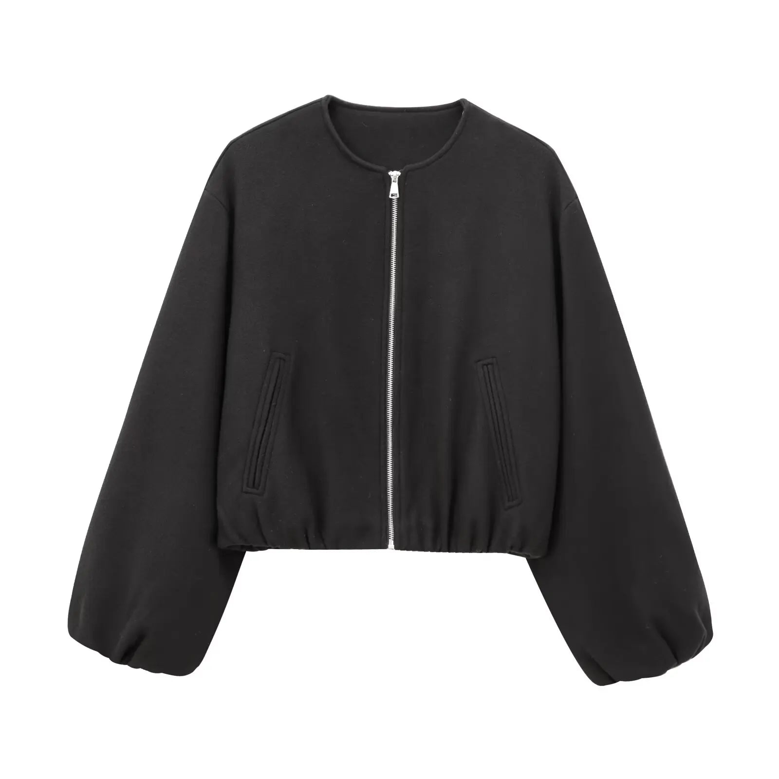 Women Red Cropped Bomber Jacket Zip Up Long Sleeve Sports Outerwear