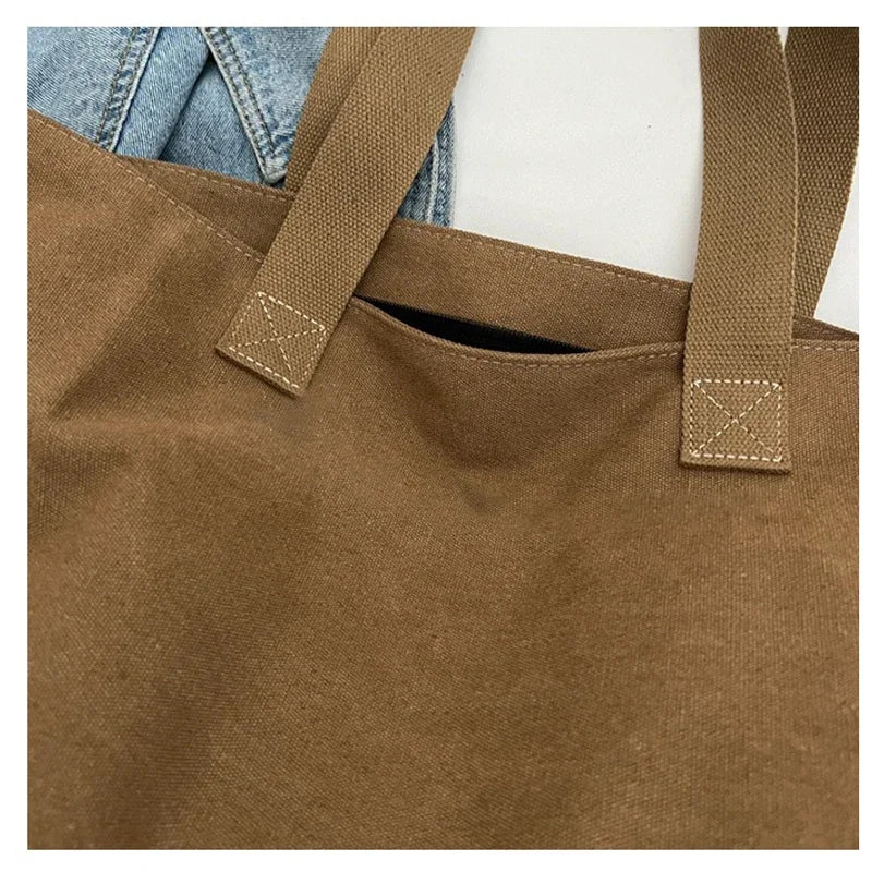Women Canvas Tote Bag Large Capacity Zipper Shoulder Bag Work Handbag