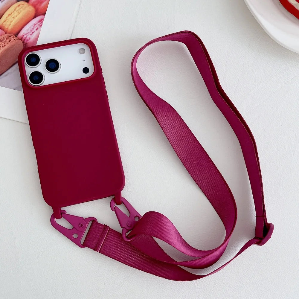 Crossbody Lanyard Matte Silicone Shockproof iPhone Case