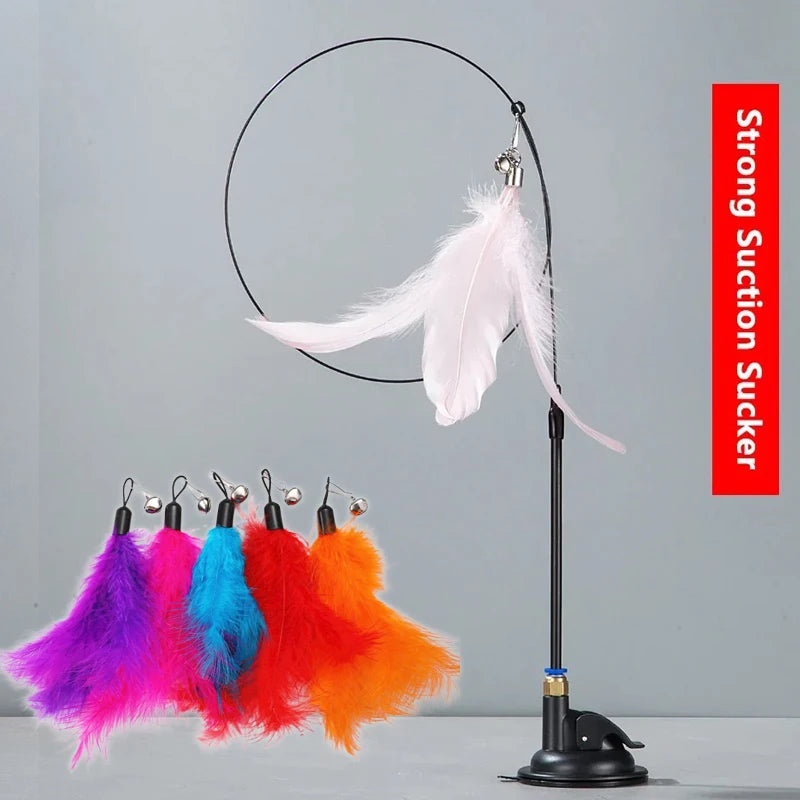 Cat Feather Teaser Toy with Bell and Suction Cup