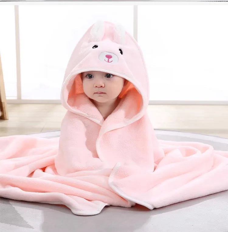 Baby Hooded Bathrobe Towel Blanket Coral Fleece Toddler Swaddle Kids Bath Wrap