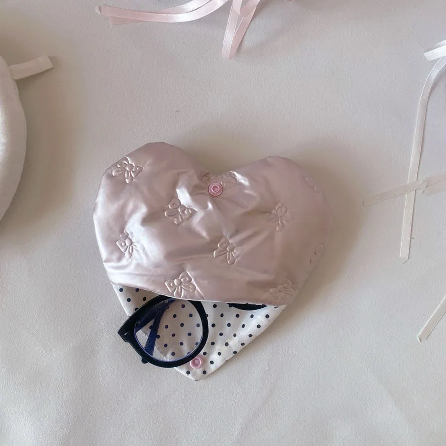 Pink Bow Heart Glasses Pouch PU Leather Eyewear Case