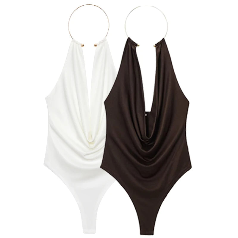 Women Halter Bodysuit Open Back Sleeveless Summer Slim Fit Top