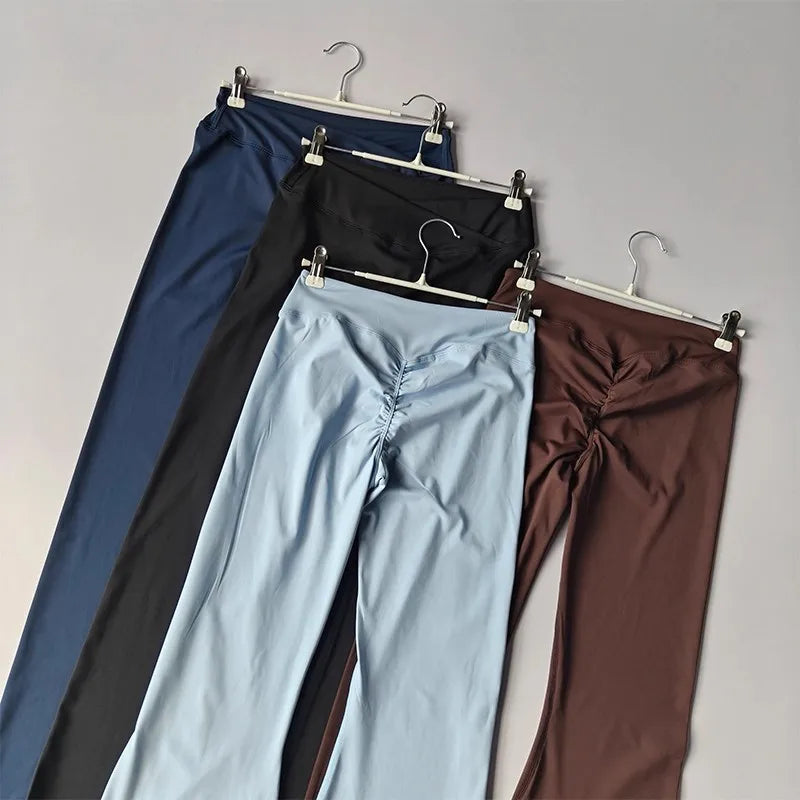 Women High Waist Flare Yoga Leggings V Cross Bell Bottom Pants
