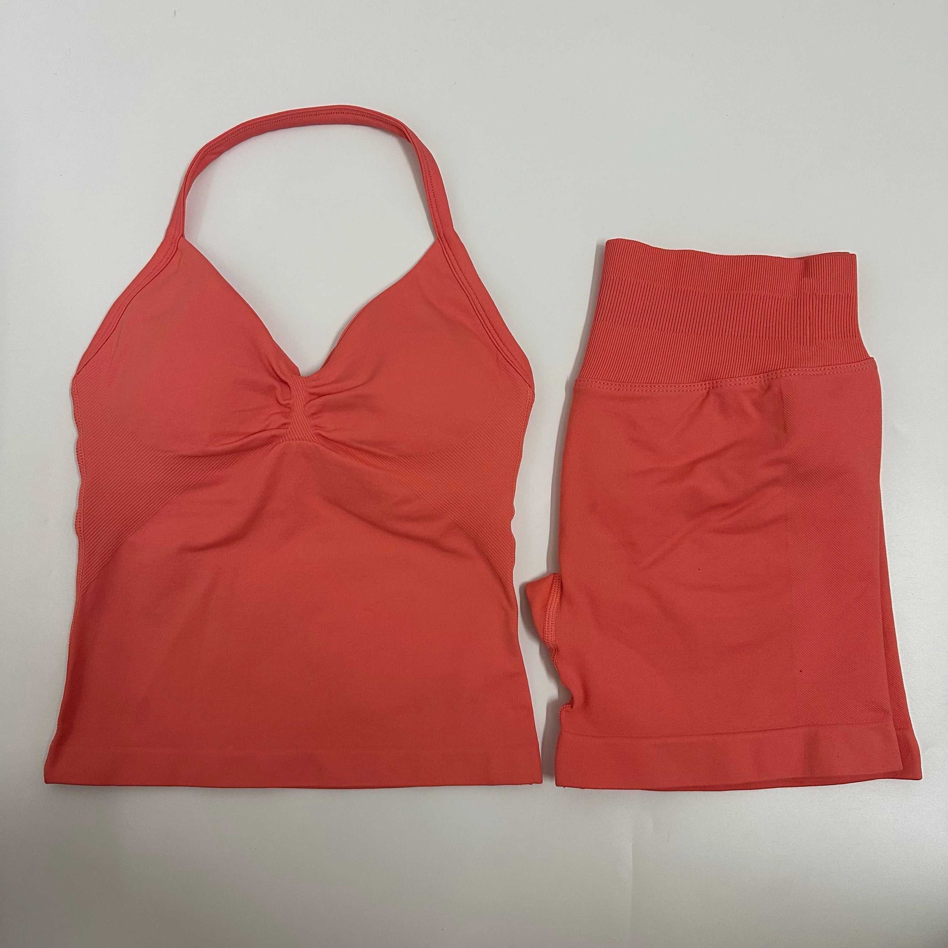 Seamless Yoga Set Women Strappy Tank Top Scrunch Shorts Gym Workout Outfit