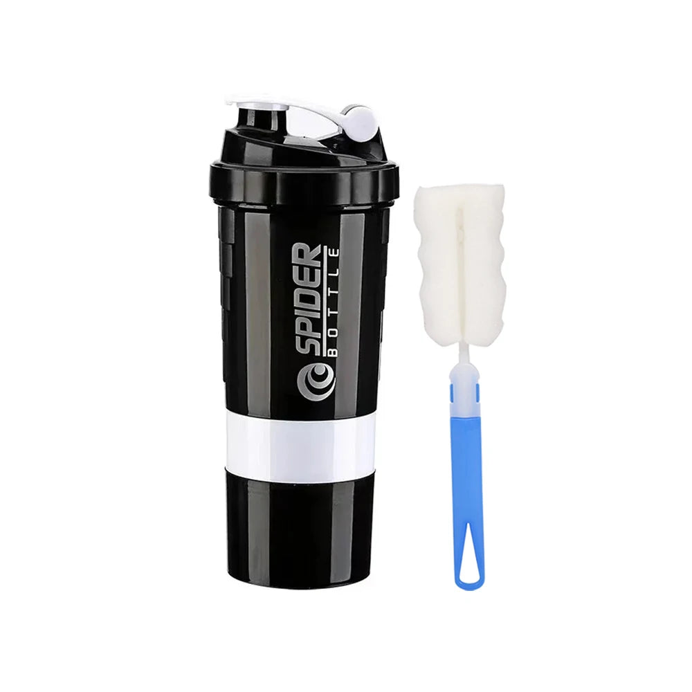 3 Layer Protein Shaker Bottle 600ml – Leakproof Gym Shaker Cup with Storage Compartments for Powder & Pills