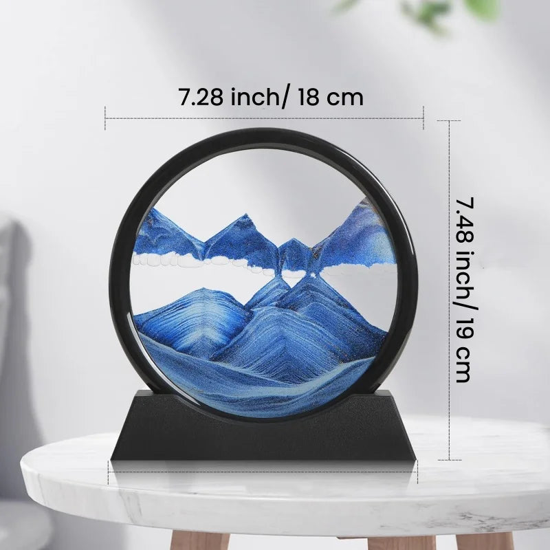3D Moving Sand Art Hourglass Round Glass Sandscape Picture Home Office Decor