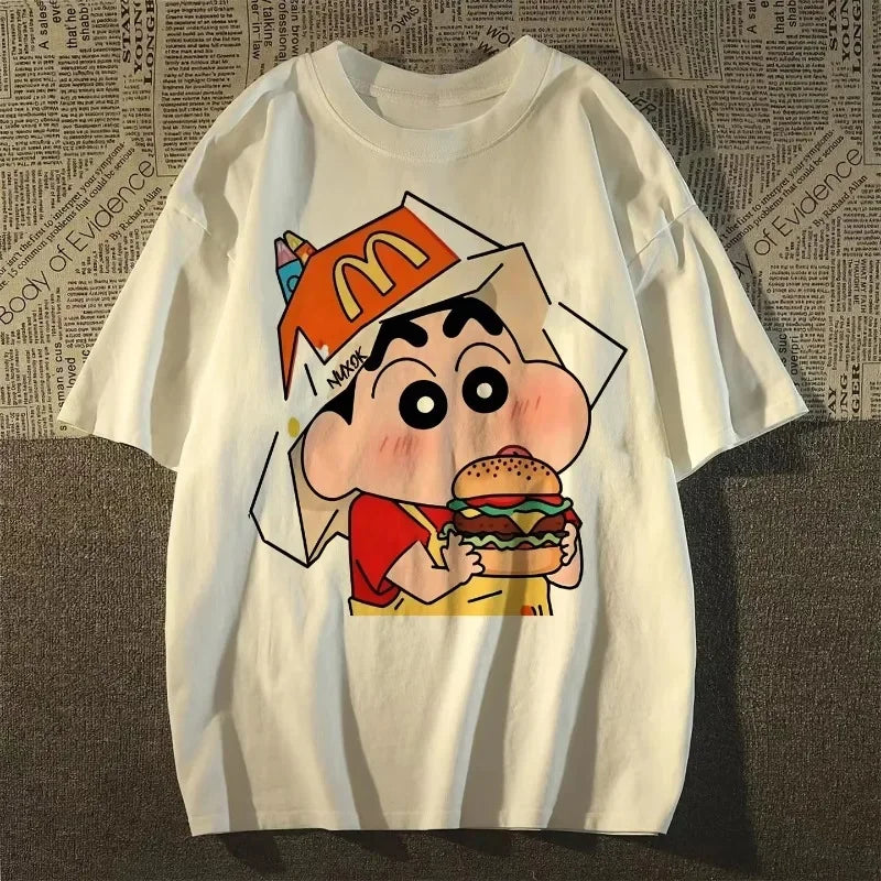Women Crayon Shin Print Oversized T Shirt Y2K Harajuku Casual Streetwear Top