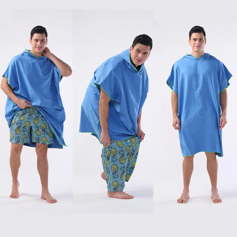 Microfiber Hooded Towel Quick Dry Changing Robe Beach Swim Poncho