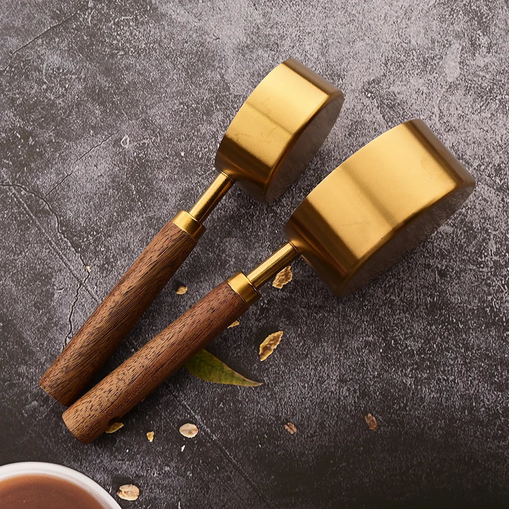 Stainless Steel Measuring Cups Spoons Set Wooden Handle Baking Coffee Tools