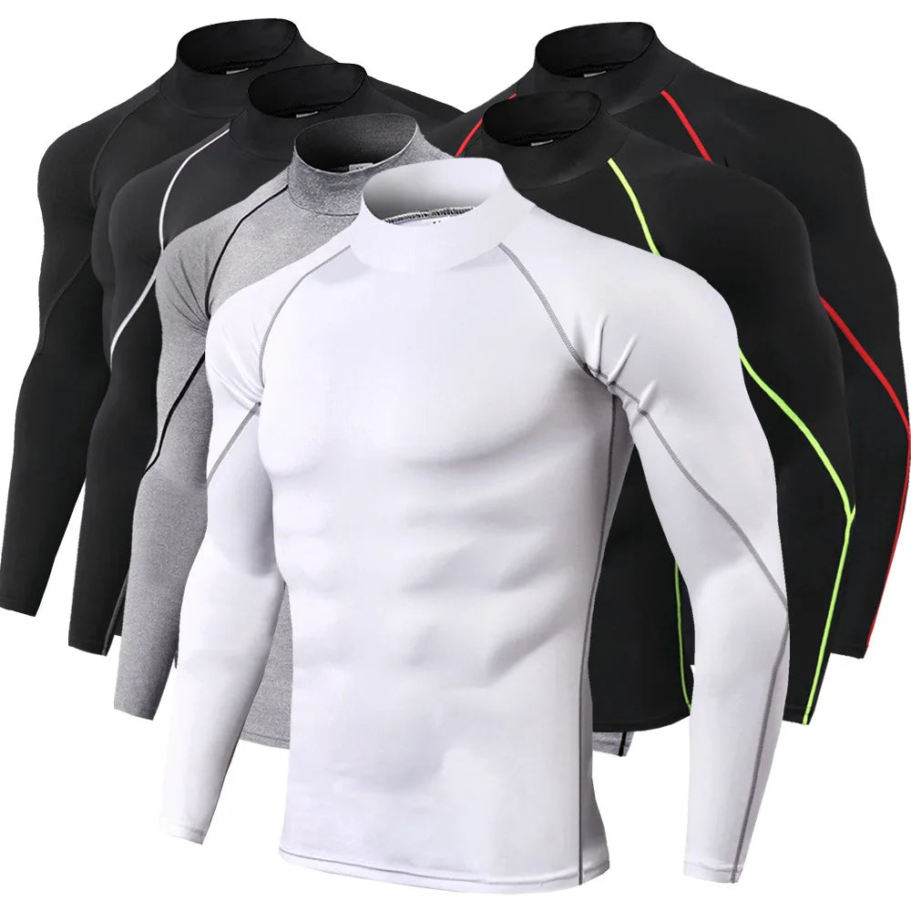 Men Compression Long Sleeve Quick Dry Gym Running Fitness Rash Guard Shirt