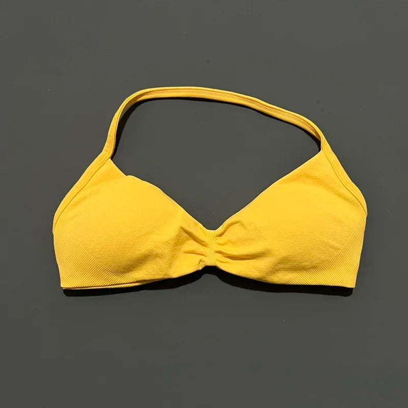 Seamless Strappy Sports Bra Halter Gym Top Women High Support Yoga Tank