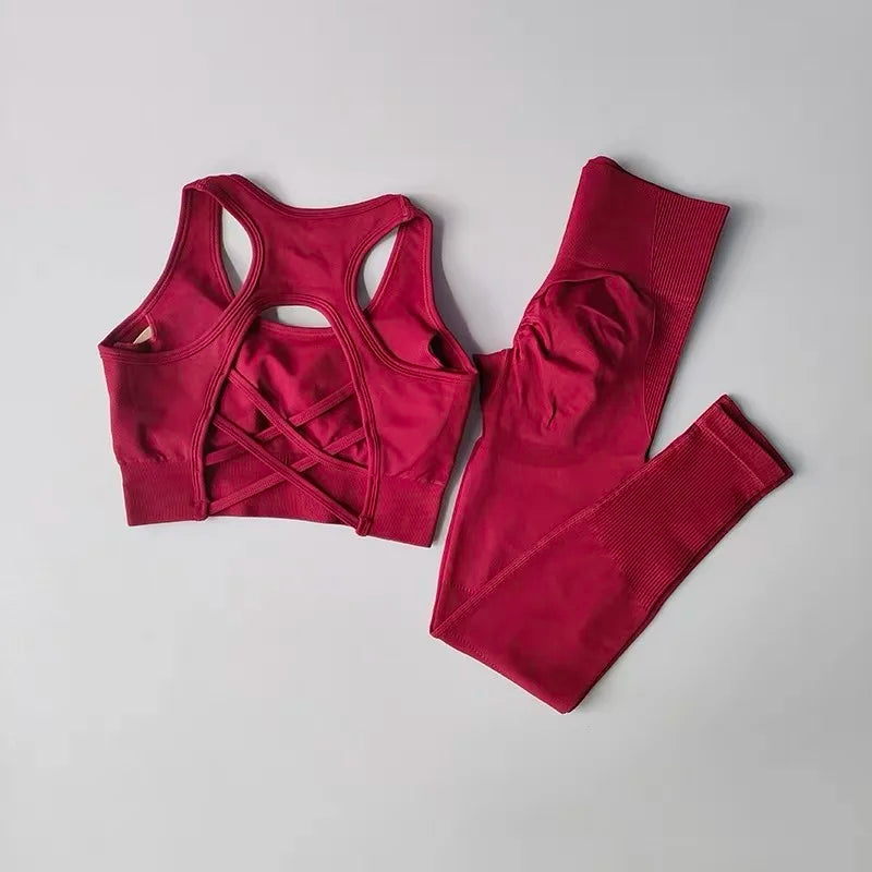 Women Sports Bra Set Tank Top Leggings Yoga Fitness Outfit Shockproof Gym Set